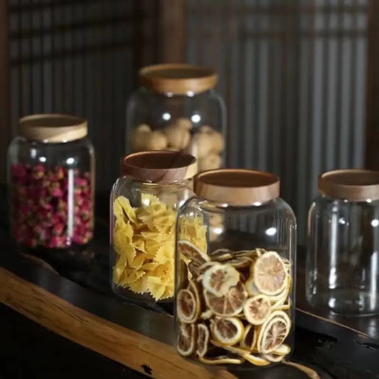 Large-Capacity Glass Jar with Wooden Lid